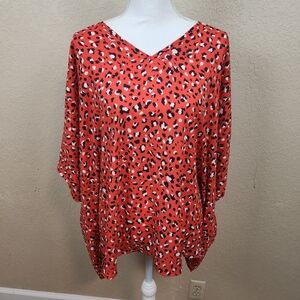 Adrienne Red Leopard Print Women's Poncho Top Medium (5264)